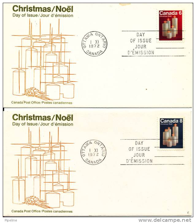 Canada FDC 1-11-1972 Complete Set Christmas Stamps On 4 Covers With Cachet There Ia A Stain At The Top Of One Of The Cov - 1971-1980