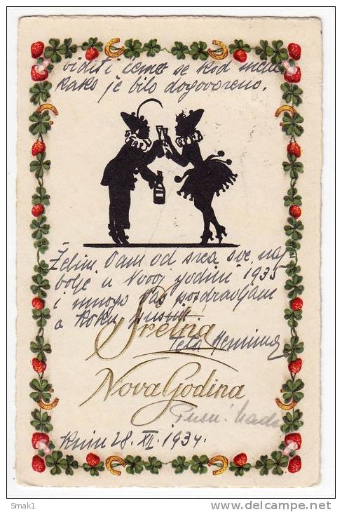 SILHOUETTE A COUPLE NEW YEAR CELEBRATION WSBS Nr. 8571 OLD POSTCARD 1934. - Silhouette - Scissor-type