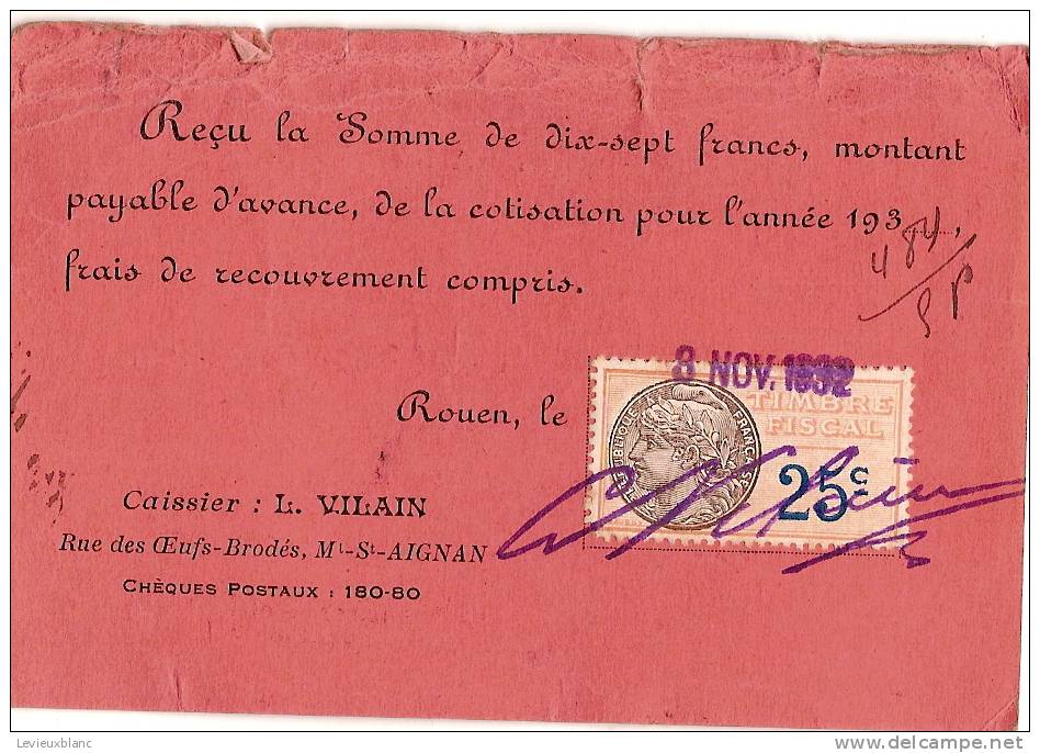 Carte D´association/ Anciens éléves  Du Pensionnat JB De La Salle /Rouen/Seine Inférieure/1932   VP514 - Supplies And Equipment