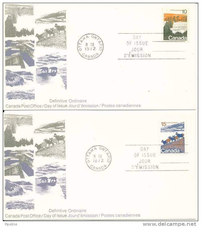 Canada FDC 8-9-1972 Complete Set Of 5 Definitive Stamps On 5 Covers With Cachet - 1971-1980