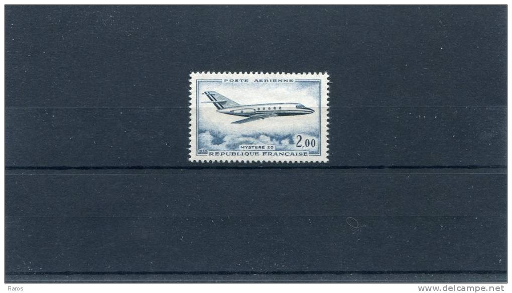 1965-France- "Jet Plane, Mystere 20" Airpost 2fr. Stamp MNH - 1960-.... Neufs