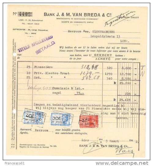 $3-2497 BELGIO BANK MARCHE BOLLO 1942 - Altri & Non Classificati