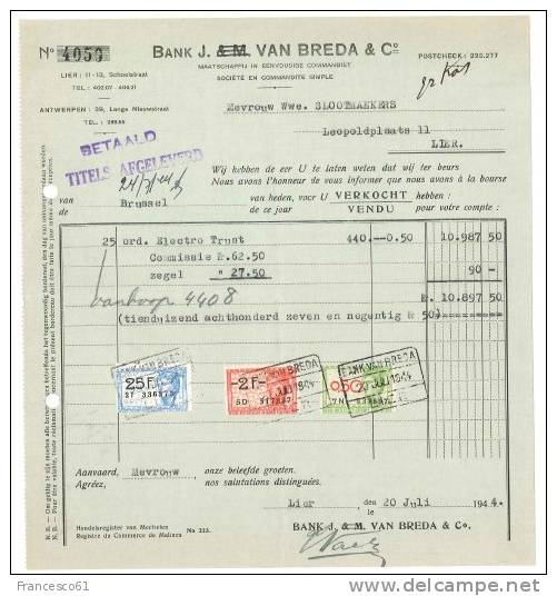 $3-2499 BELGIO BANK MARCHE BOLLO 1942 - Andere & Zonder Classificatie