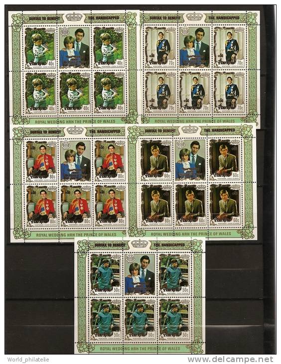 Penrhyn Cook 1981 N° 279 / 83 X 5 ** Mariage, Prince Charles, Diana Spencer, Musique, Trompette, Royal Navy, Chateau - Penrhyn