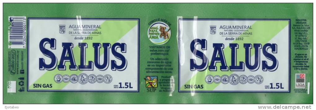 62-URUGUAY-2012-SALUS Agua Mineral Sin Gas 1.5 Lts. - Other & Unclassified