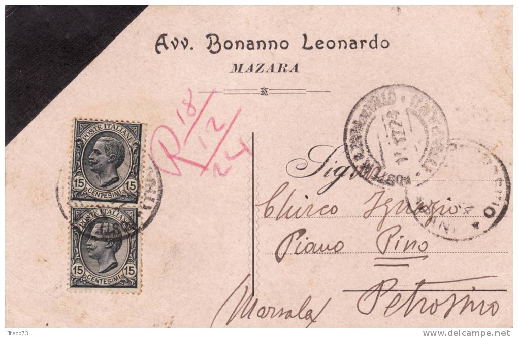 MAZARA  14.12.1924 / Cartolina Pubblicitaria  " Avvocato BONANNO Leonardo "  Viaggiata - Mazara Del Vallo