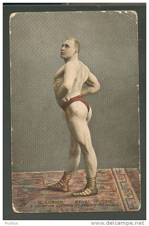 RUSSIA  WRESTLER WRESTLING  WORLD CHAMPION LURICH  ,  OLD   Postcard TUCKS - Ringen