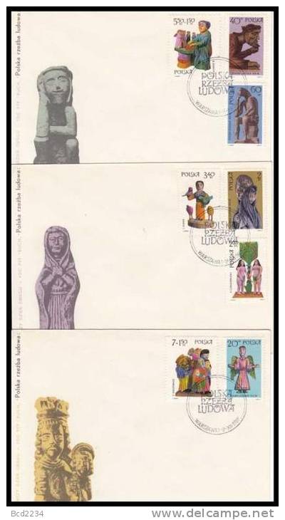 POLAND FDC 1969 POLISH FOLK CARVINGS Angel Girl Birds Adam Ewe Apple Tree Choir Jesus Art Sculpture Customs Traditions - FDC