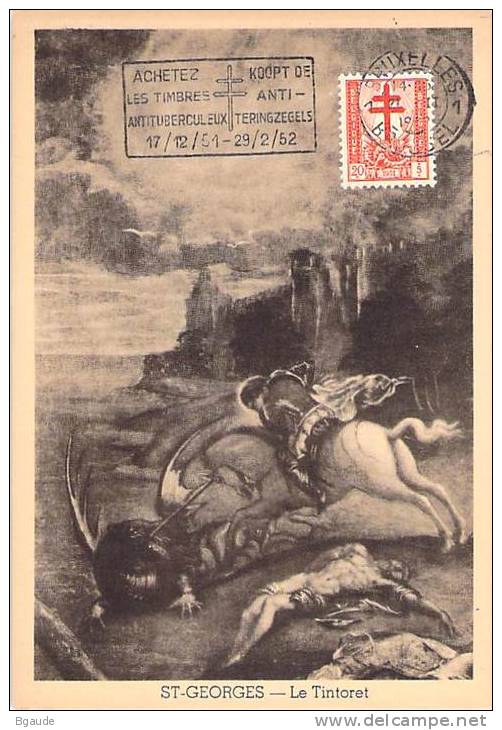 BELGIQUE CARTE MAXIMUM  NUM.YVERT  787 ANTITUBERCULEUX LE TINTORET ST GEORGES - 1934-1951