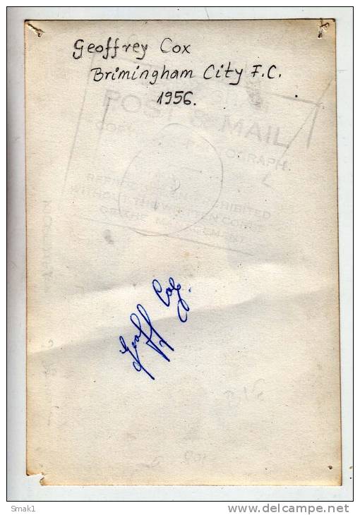 SPORTS SOCCER PLAYER GEOFFRREY COX BRIMINGHAM CITY F.C. 1956. AUTOGRAPH PHOTOGRAPHY - Soccer