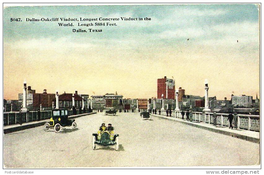 Dallas-Oakcliff Viaduct, Longest Concrete Viaduct In The World - Dallas, Texas - & Old Cars - Dallas