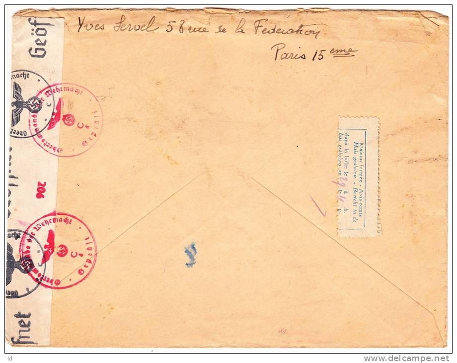 FRANCE 1941 LETTRE RECOMMANDEE DE TOURS A BRUXELLES CENSUREE - Lettres & Documents