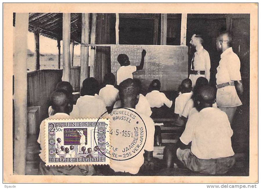 BELGIQUE CARTE MAXIMUM  NUM.YVERT 843 UNESCO CLASSE AU CONGO - 1934-1951