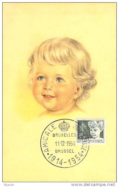 BELGIQUE CARTE  MAXIMUM     NUM.YVERT 955 AU PROFIT DES TUBERCULEUX TETE ENFANT - 1951-1960