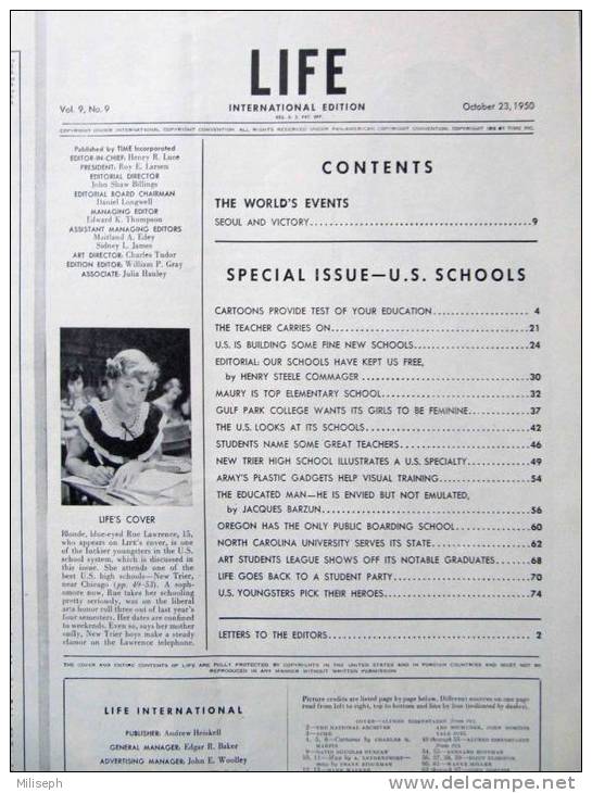 Magazine LIFE - OCTOBER 23 ,  1950 -  INTERNATIONAL EDITION -         (2992) - Novità/ Affari In Corso