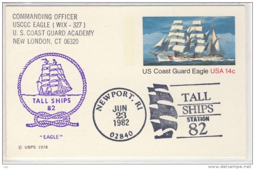 Entire Postal USA,  Coast Guard Eagle, Tall Ships STA, Sail, Newport, RI 1982, Postal Stationary - 1981-00