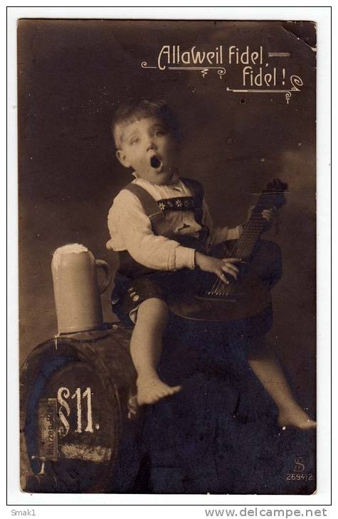 ADVERTISING BEER MARSEN S11 GERMANY BOY GIUTAR OLD POSTCARD 1912. - Advertising