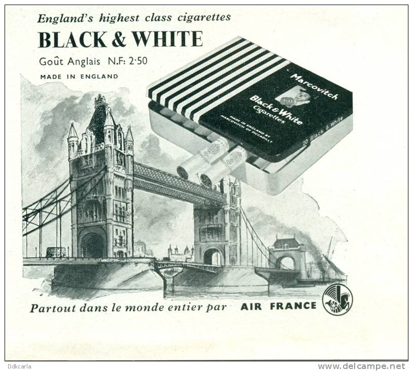 Reclame Uit Oud Magazine 1960 - England's Highest Class Cigarettes BLACK & WHITE - Sigaretten - Documenti