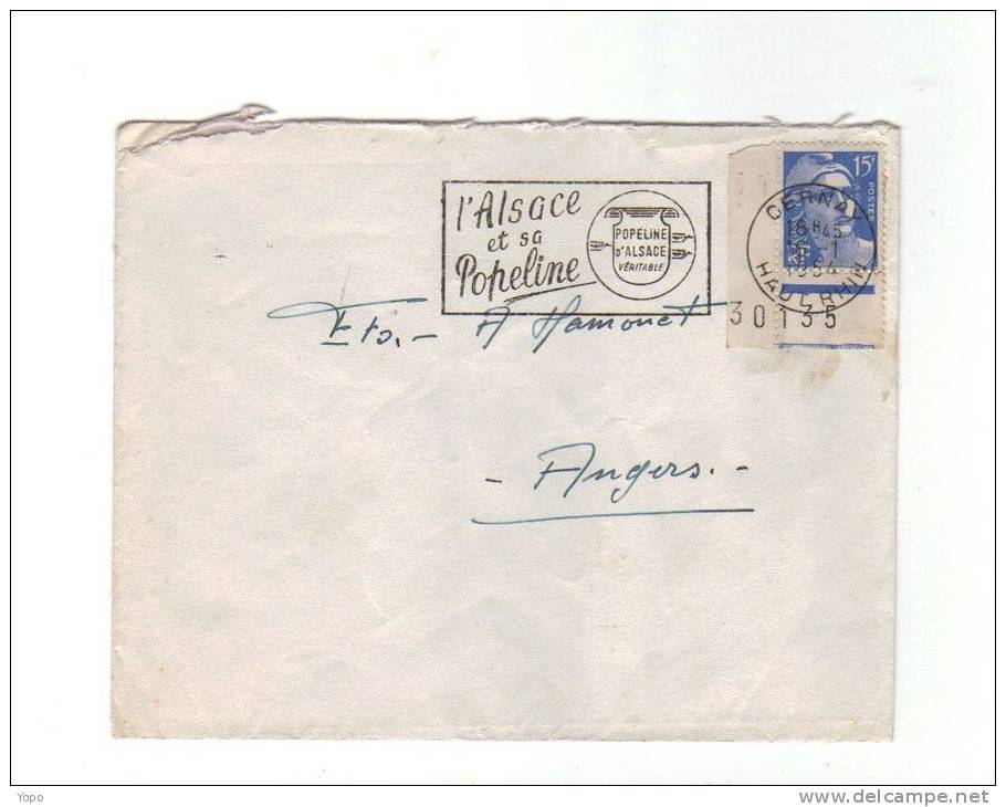 Timbre N° 886 Avec Coin Daté 30/01/35F Lamme SECAP Illustrée: «L’Alsace,.» Sur Lettre De 1954 De Cernay, Haut Rhin (68) - 1950-1959