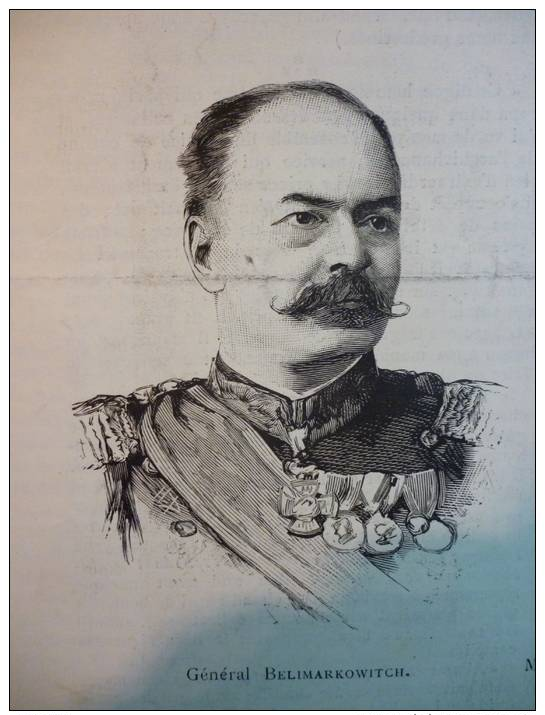 Général Belimarkowitch , Régent Du Royaume De Serbie , Gravure De 1889 - Documents Historiques