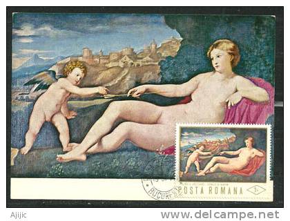 Jacopo D'Antonio Negretti (Palma L'Ancien)  Nu: Venus Et L'Amour. Une Belle Carte-maximum. - Desnudos