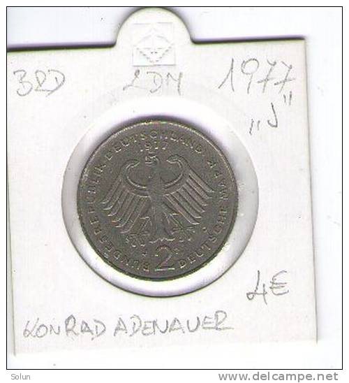 GERMANY  FEDERAL REPUBLIC    2DM    1977 J   KONRAD ADENAUER    COIN - 2 Mark