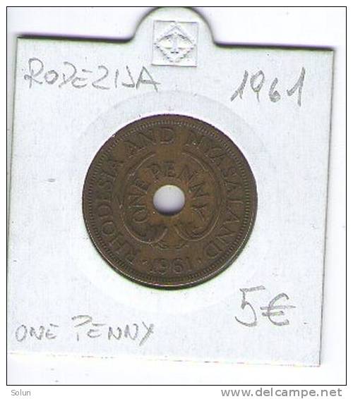 RHODESIA   AND NYASALAND       ONE PENNY   1961  Coin - Rhodésie