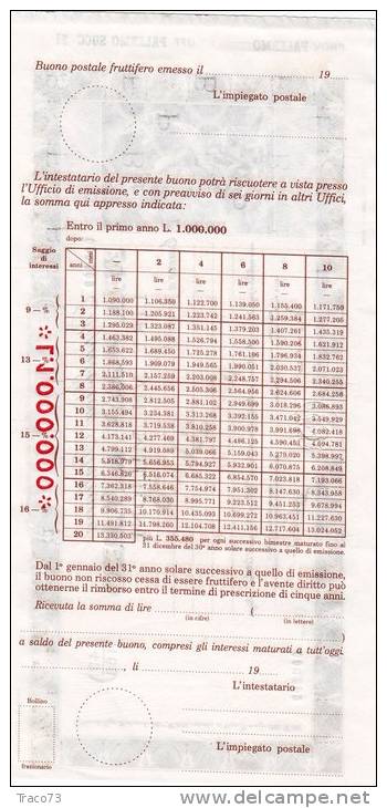 BUONO POSTALE FRUTTIFERO /  LIRE 1.000.000 - Annullato - Altri & Non Classificati