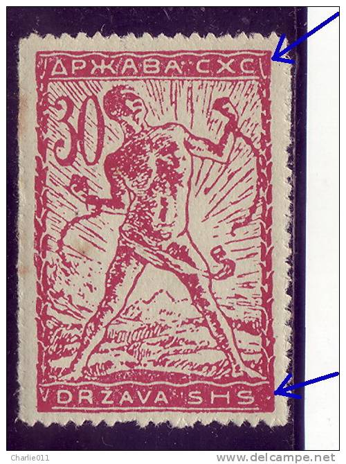 CHAIN BREAKERS-VERIGARI-30 VIN-ZIG ZAG PERF-ERROR-SHS-SLOVENIA-YUGOSLAVIA-1919 - Imperforates, Proofs & Errors