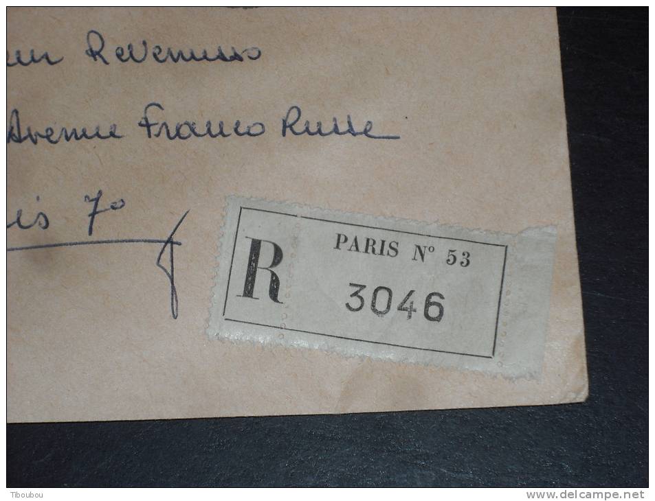 PARIS 53 RUE POUSSIN - CACHET ROND SUR LETTRE RECOMMANDEE AVEC YT 1321 ET 1231 SEMEUSE - - Cachets Manuels