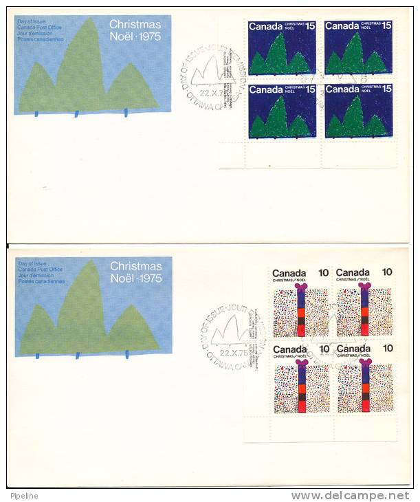 Canada FDC 22-10-1975 Set Of 4 In Block Of 4 CHRISTMAS Stamps On 4 Covers With Cachet - 1971-1980