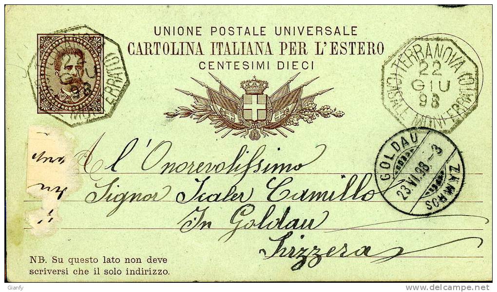 INTERO REGNO UMBERTO I 10 C. SX UPU VG 1898 ESTERO ANN OTTAGONALE TERRANOVA RARO - Stamped Stationery