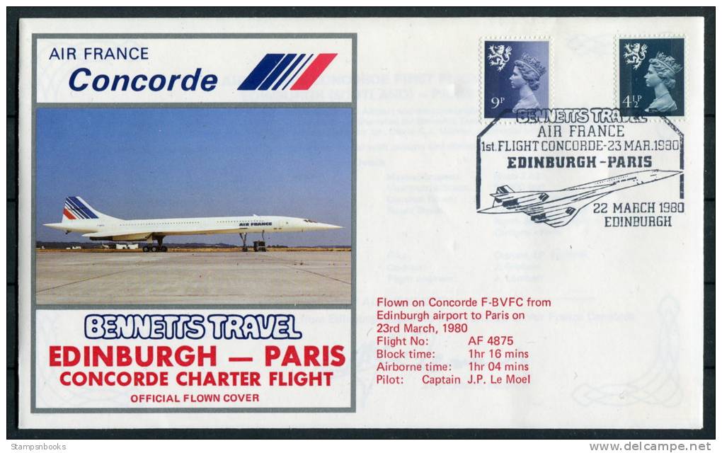 1980 GB Air France Edinburgh - Paris Concorde Flight Cover - Concorde