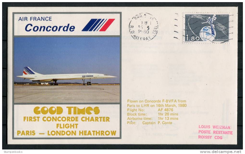 1980 GB Air France Paris - London Concorde Flight Cover - Concorde