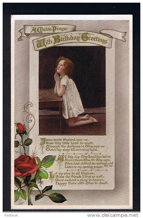 RB 913 - Early Raphael Tuck Postcard - Birthday Greetings  -  A Child's Prayer - Greetings From...