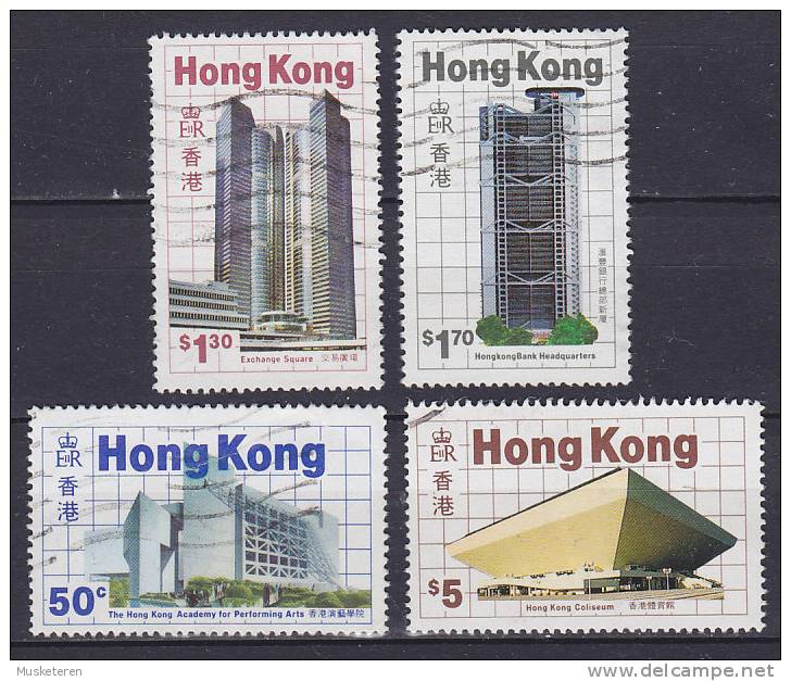 Hong Kong 1985 Mi. 474-77 Moderne Gebäude Börse Bank Coliseum Akademie Complete Set !! - Used Stamps