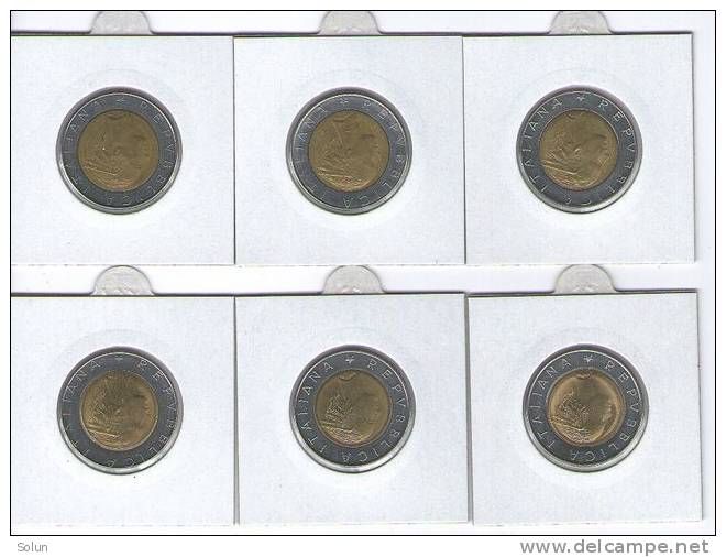 ITALY     500 LIRE     SET OF COINS (83 , 84 , 89 , 90 , 91 , 92)  BICOLORE , BIMETALLICO - 500 Liras
