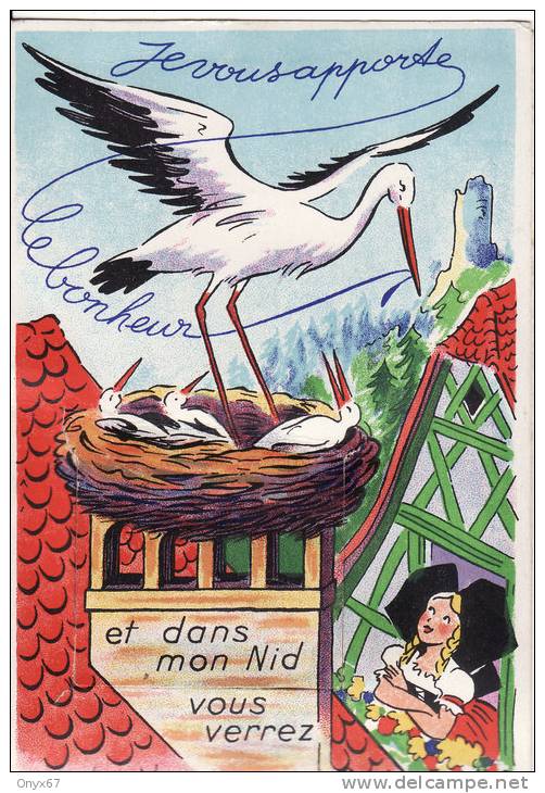 Carte Postale Système De GUEBWILLER  "dans Mon Nid De CIGOGNE + Alsacienne  Soulevez Tirette Multi-vues .....2 SCANS - Cartoline Con Meccanismi