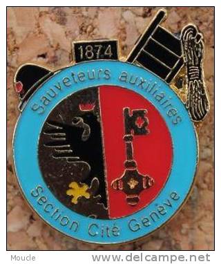 SAUVETEURS AUXILIAIRES SECTION CITE GENEVE 1874   - SUISSE -  CLEF - AIGLE - ECHELLE   -    (ROUGE) - Associations