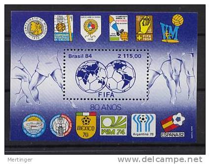 Brazil Block 65 ** MNH 1984 FIFA Soccer Football - Blocks & Sheetlets