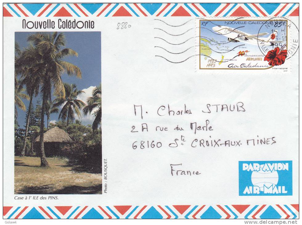 8880# NOUVELLE CALEDONIE LETTRE Obl NOUMEA 1993 Pour SAINTE CROIX AUX MINES HAUT RHIN - Brieven En Documenten