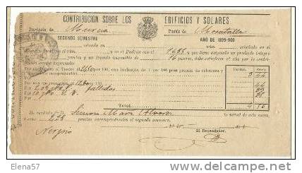 B13F-DOCUMENTO FISCAL  MURCIA CARAVACA IMPUESTOS TASAS.MORATALLA. SPAIN REVENUE FISCAUX.1899 BUEN ESTADO CON SELLO FISC - Manuscritos