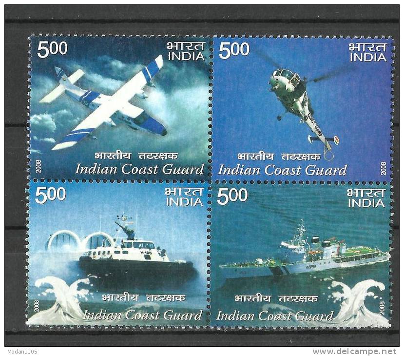 INDIA, 2008, 30th Anniversary Of Indian Coast Guard, Setenant Set, 4 V, MNH, (**) - Neufs