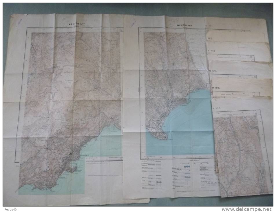 Ensemble De 8 Cartes I.G.N. Menton 1-8 / 1/20 000ème / 1841. - Topographical Maps