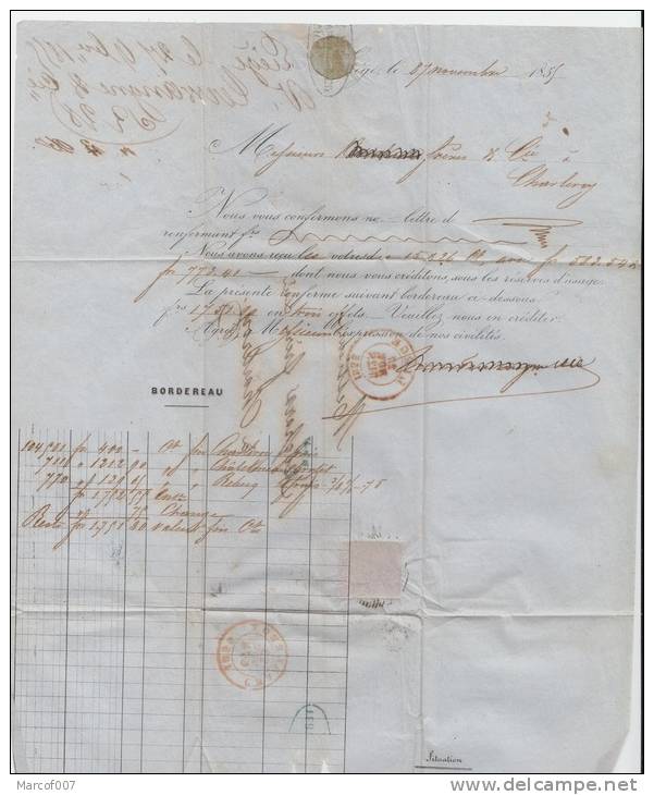 1855 FACTURE BORDEREAU REGION LIEGE VERS CHARLEROY AVEC20C BLEU A VOIR - 1800 – 1899