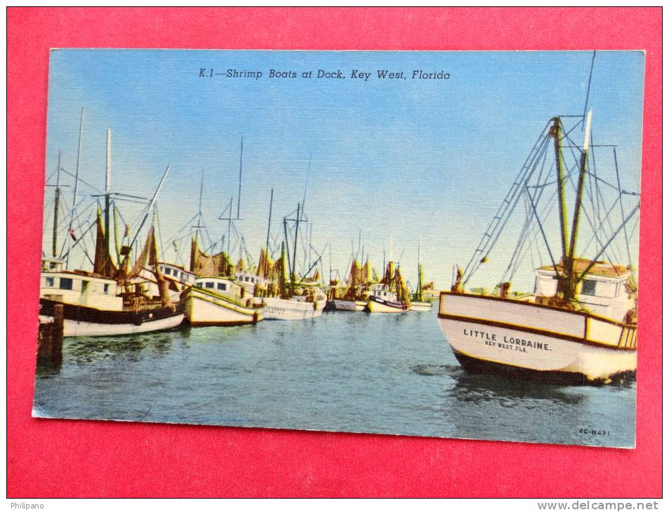 Florida > Key West & The Keys Shrimp Boats At Dock  Linen - - -   ---   -ref 800 - Key West & The Keys
