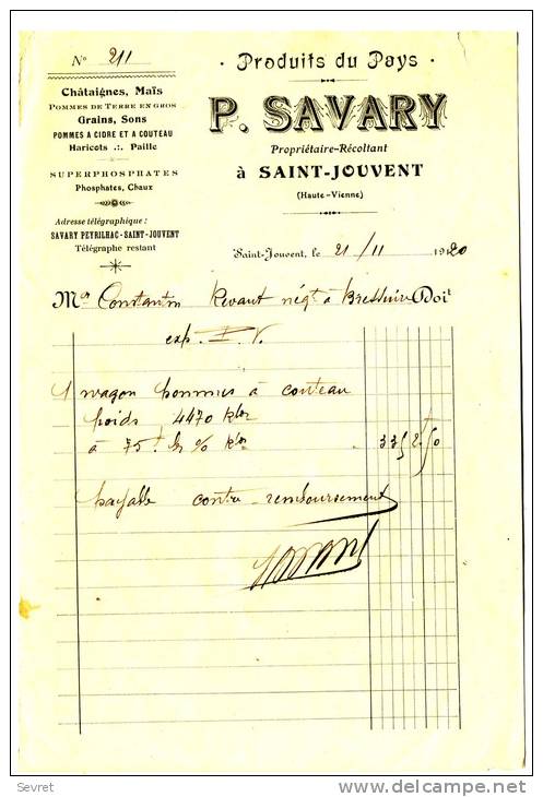 SAINT JOUVENT - Haute Vienne- P SAVARY  - Produits Du Pays   Chataignes, Maîs, Grains Etc - Agriculture