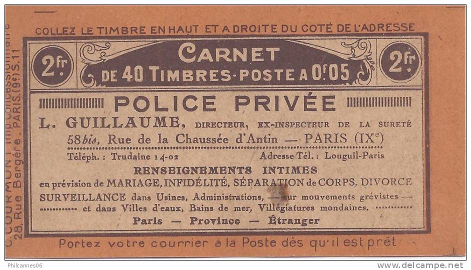 France - Couverture De Carnet Vide - S11, Police, Privé, Détective, Assurances, Dentelles, Courmont, Carnets, Timbres - Autres & Non Classés