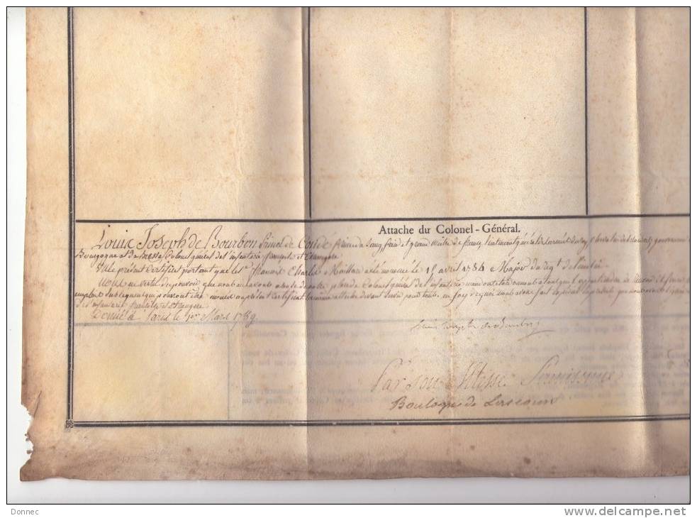 François Maillard, 1784, ( état Des Services ) Signé Loménie De Brienne,  Louis Joseph De Bourbon , Condé - Documentos Históricos