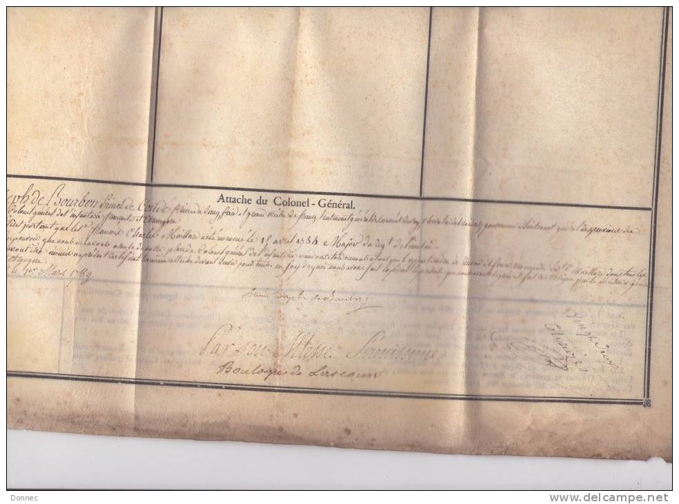François Maillard, 1784, ( état des services ) signé Loménie de Brienne,  Louis Joseph de Bourbon , Condé